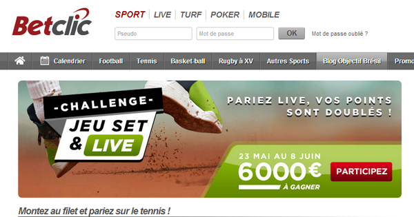 BetClic : "Jeu Set et Live" sur Roland Garros 2014