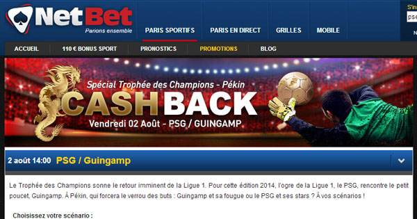 Cashback Netbet : Trophée des Champions 2014