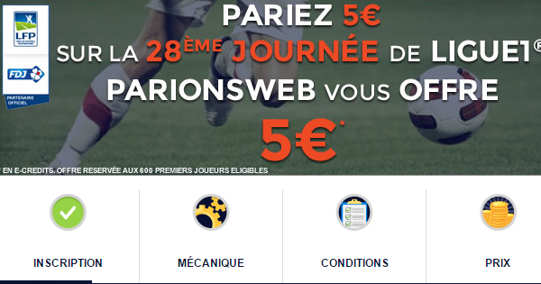ParionsWeb offre 5€ de bonus
