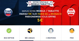 Bonus pour PSG Monaco chez ParionsWeb